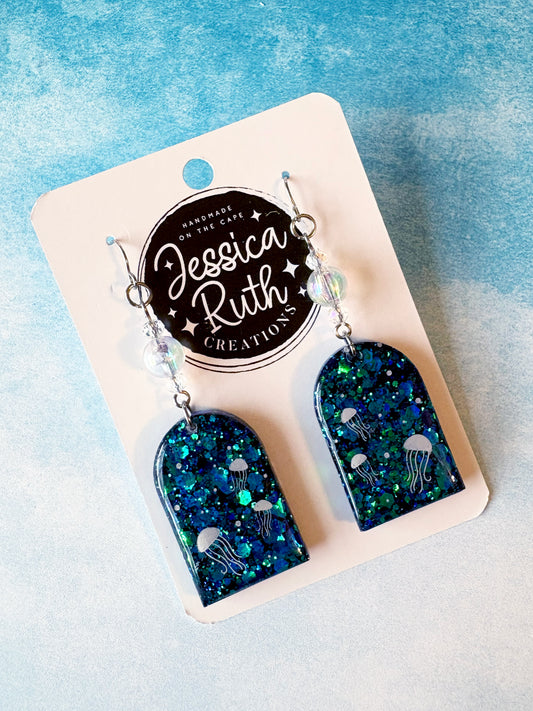 Blue Beaded Jellyfish Arch Dangles