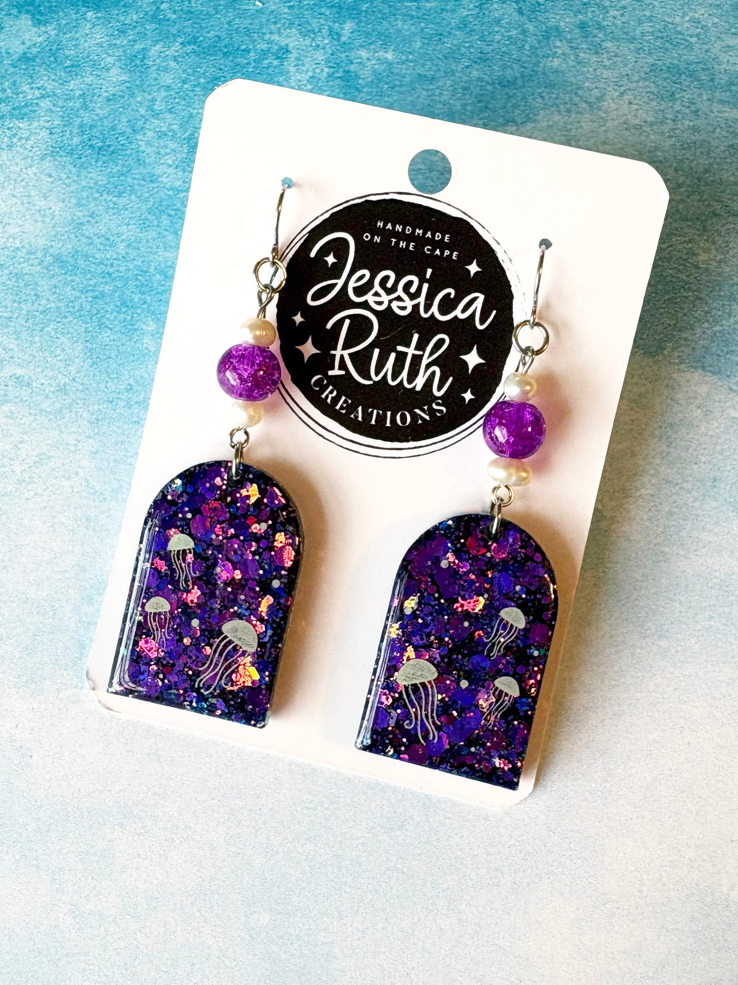 Purple Beaded Jellyfish Arch Dangles