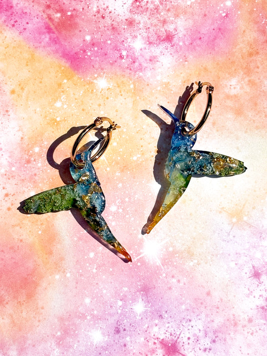 Earth Tone Hummingbird Hoops