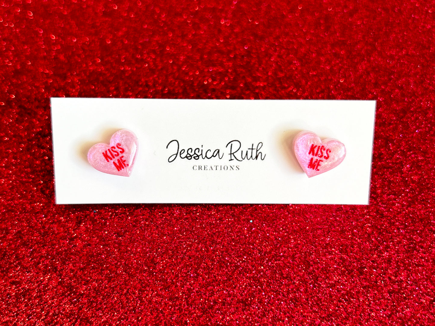 Valentine's Day Conversation Heart Stud Earrings - Matching Pair