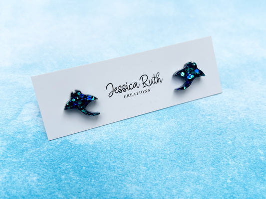Blue Manta Ray Stud Earrings