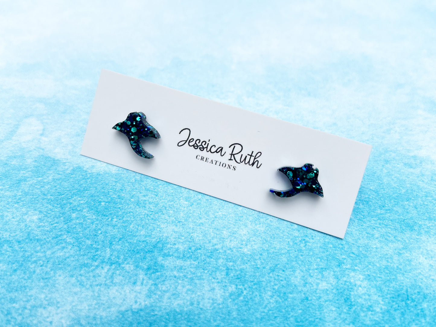 Blue Manta Ray Stud Earrings
