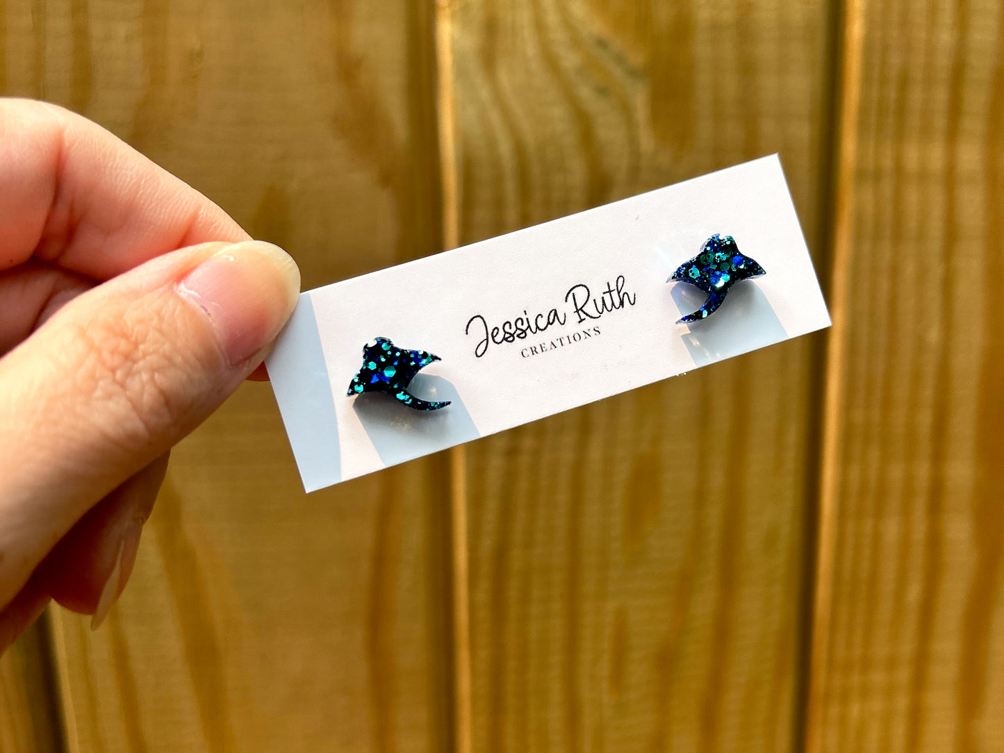 Blue Manta Ray Stud Earrings
