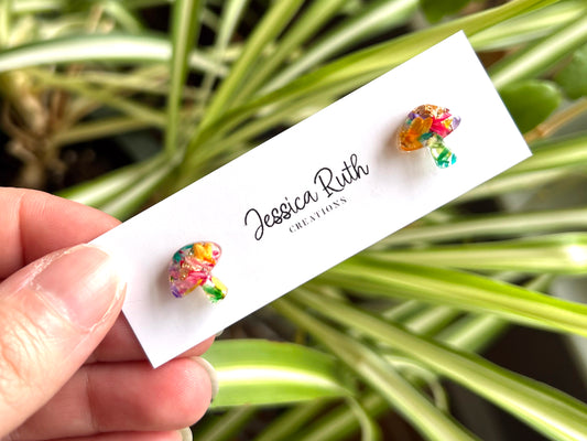 Mushroom Studs With Real Dried Flowers