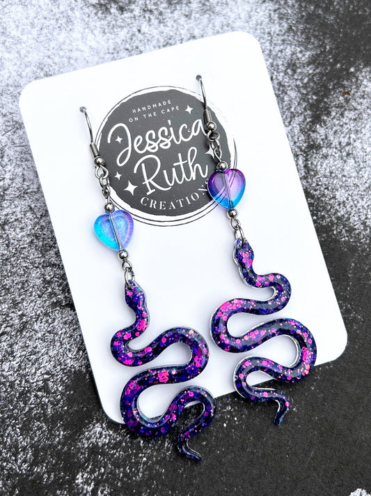 Purple Snake Dangle Earrings