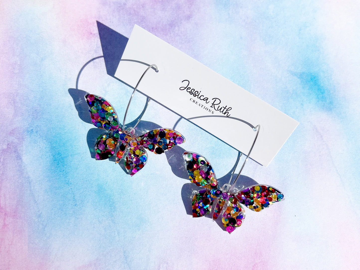 Butterfly Hoop Dangle Earrings - Multiple Color Options!