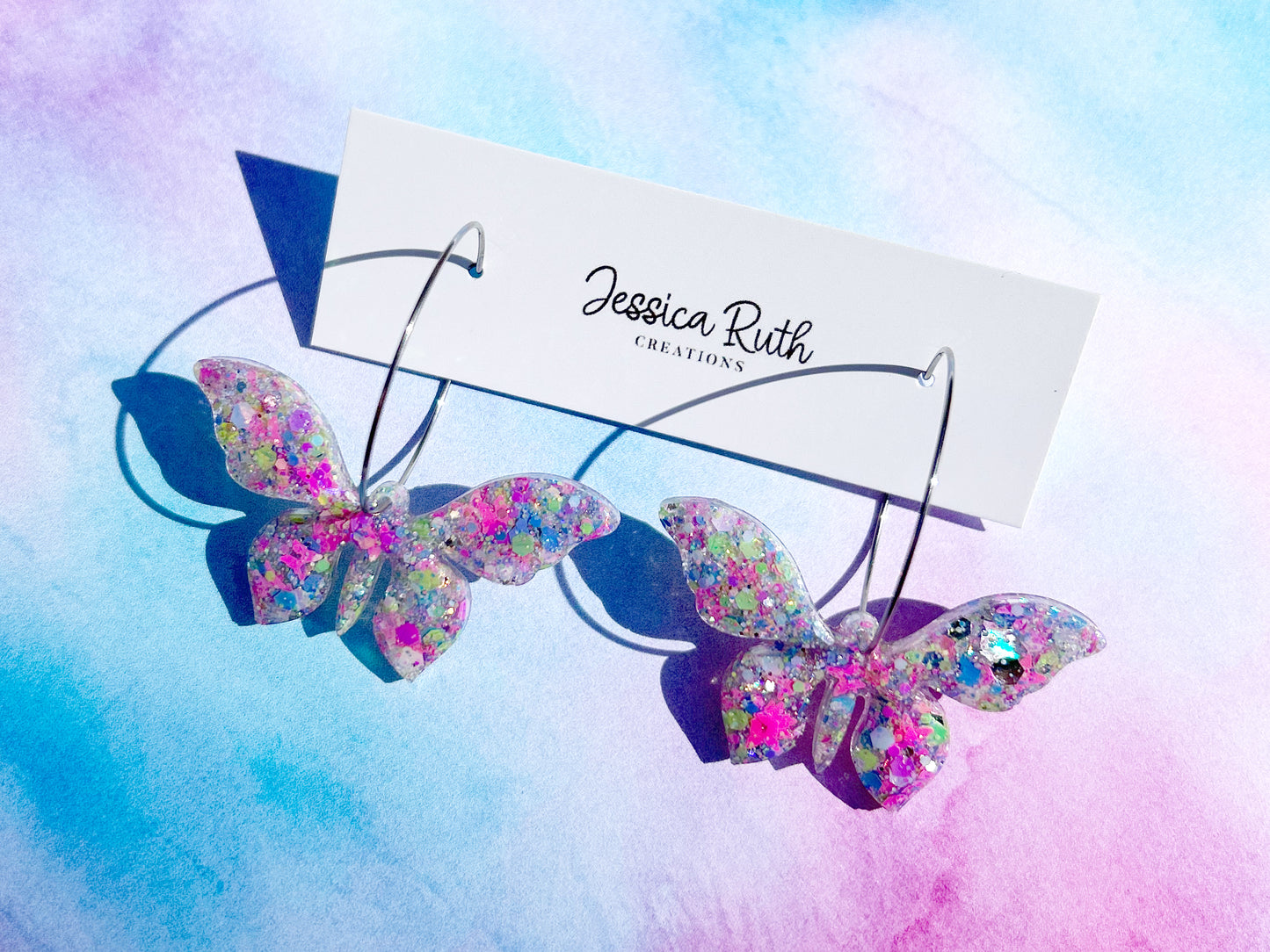 Butterfly Hoop Dangle Earrings - Multiple Color Options!