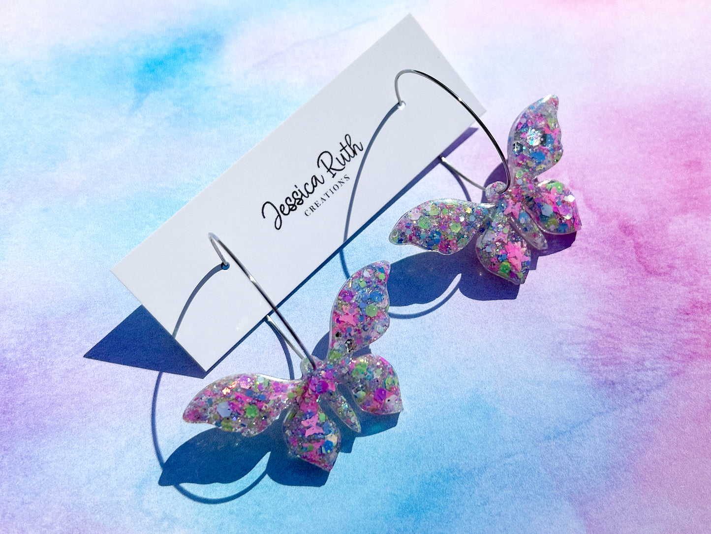 Butterfly Hoop Dangle Earrings - Multiple Color Options!
