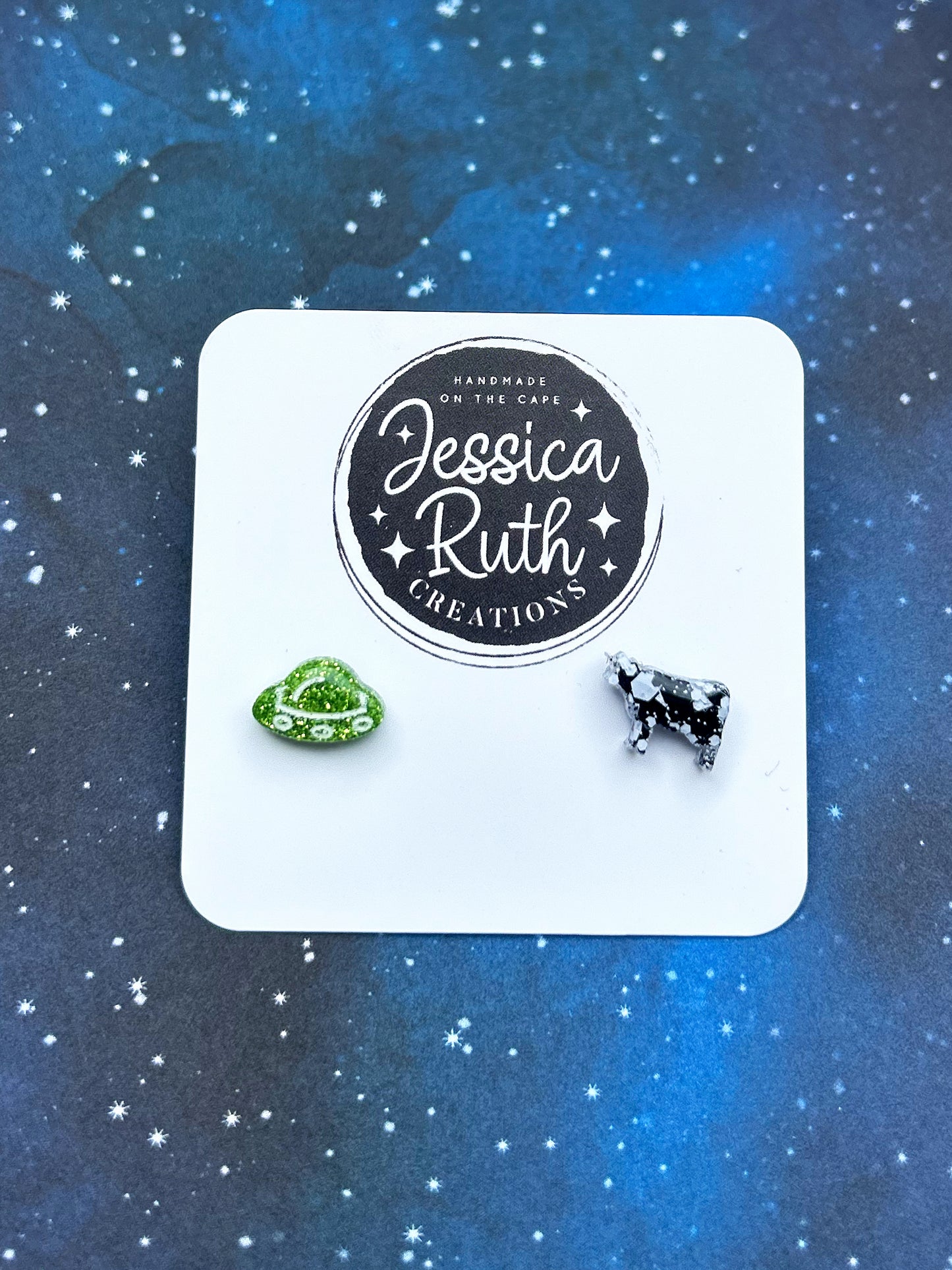 UFO and Cow Stud Earrings