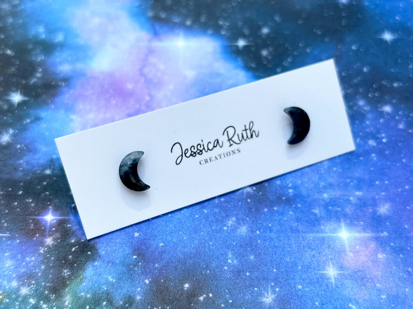 Tiny Faceted Moon Stud Earrings