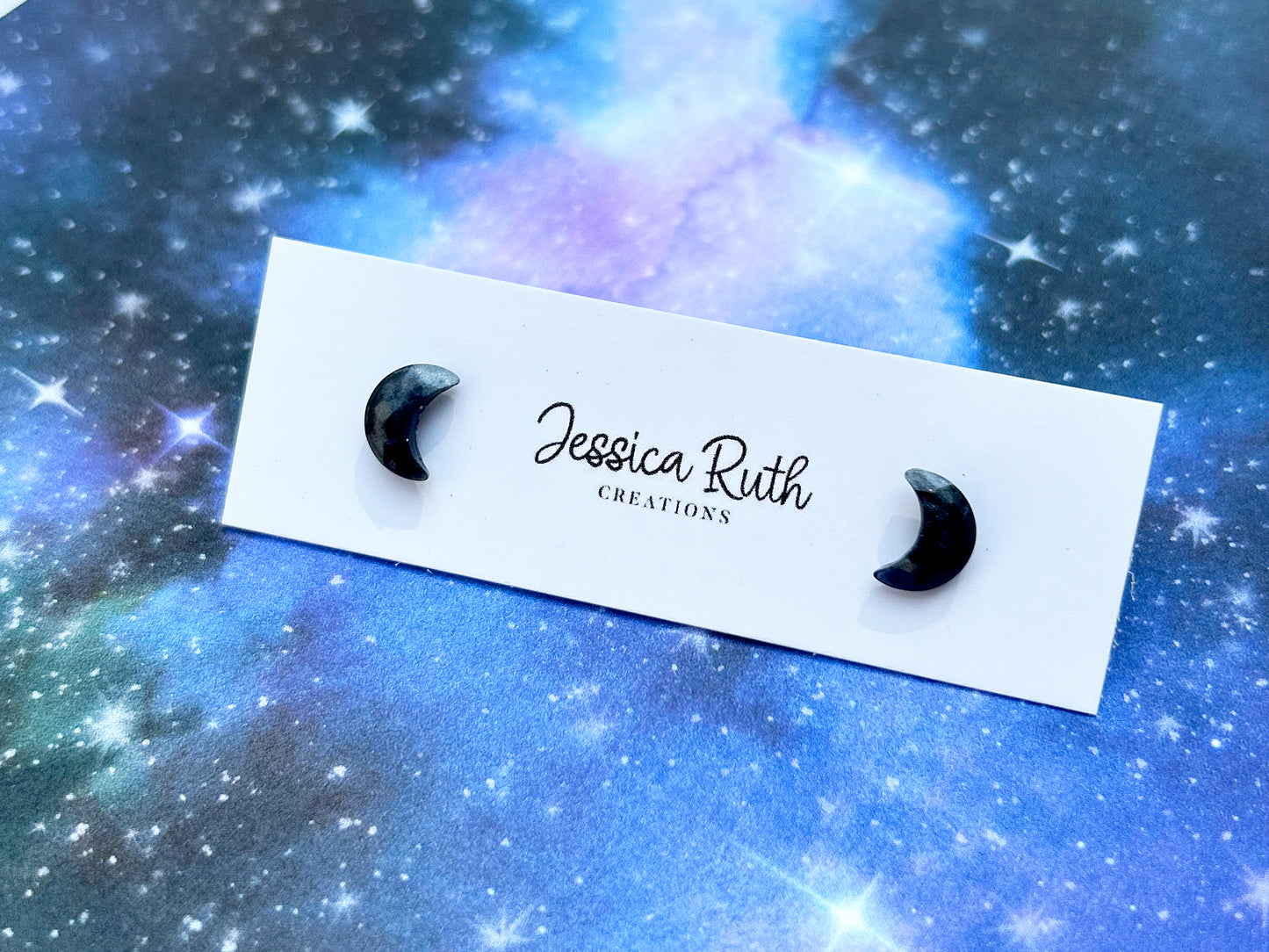 Tiny Faceted Moon Stud Earrings
