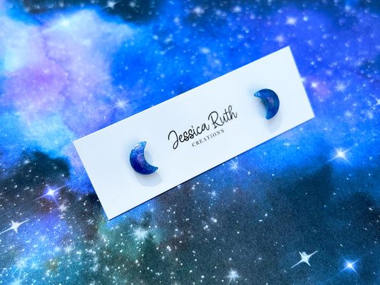 Tiny Faceted Moon Stud Earrings