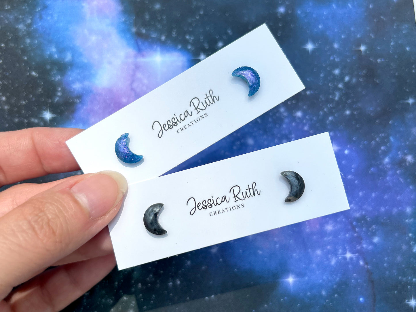 Tiny Faceted Moon Stud Earrings