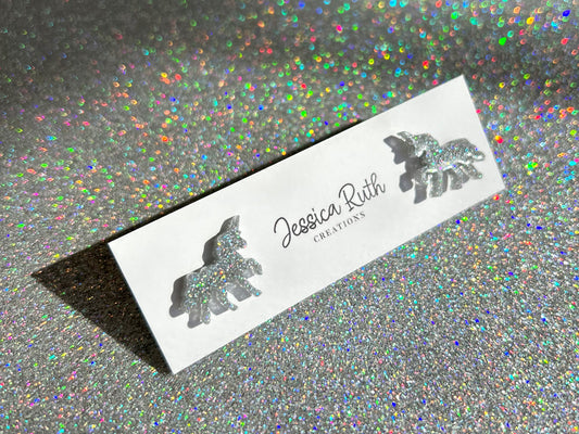 Holographic Silver Unicorn Stud Earrings