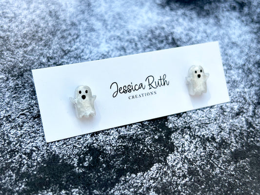 White Ghost Stud Earrings