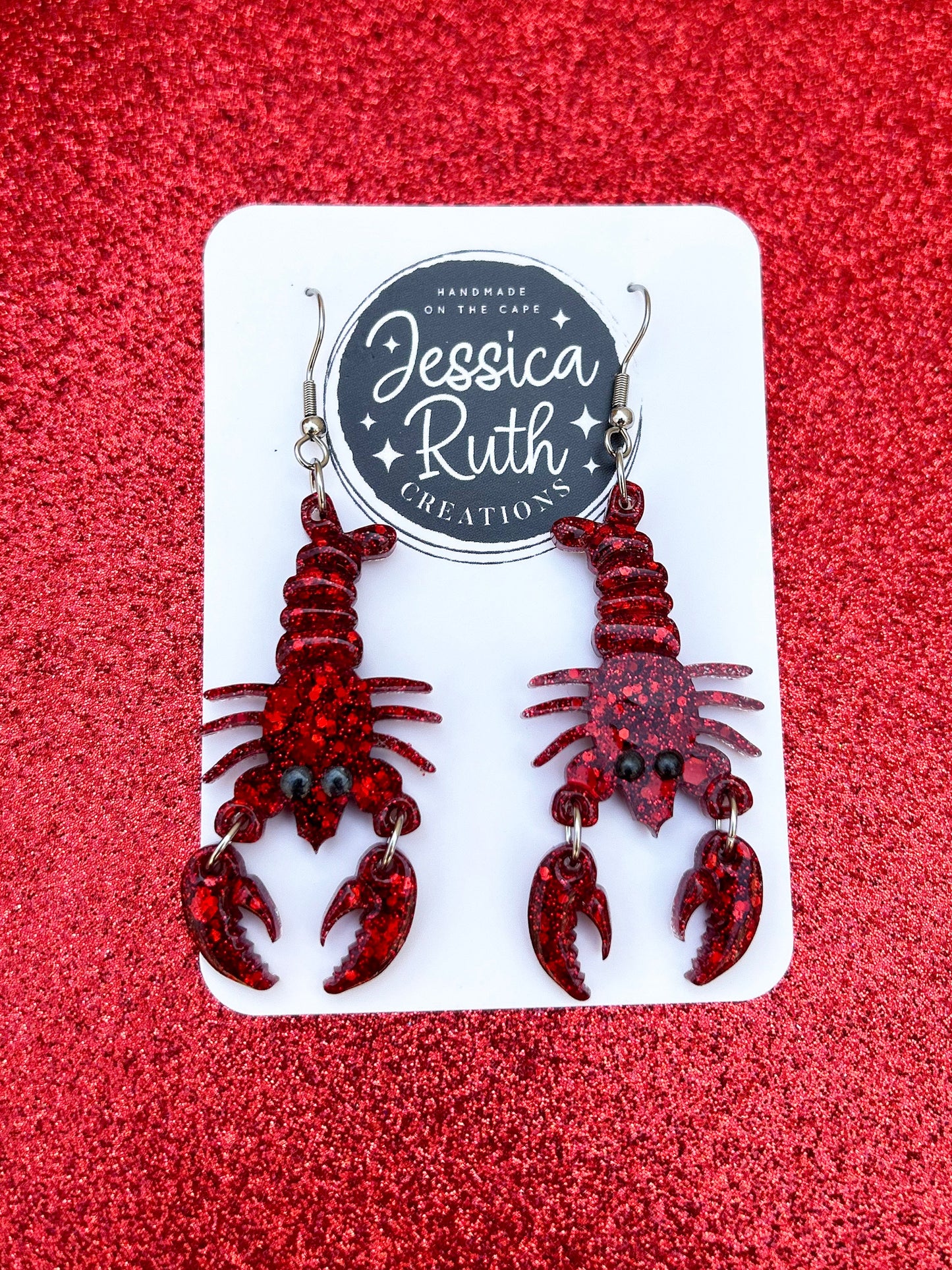 Handmade Funky Red Lobster Dangle Earrings, Beach Jewelry