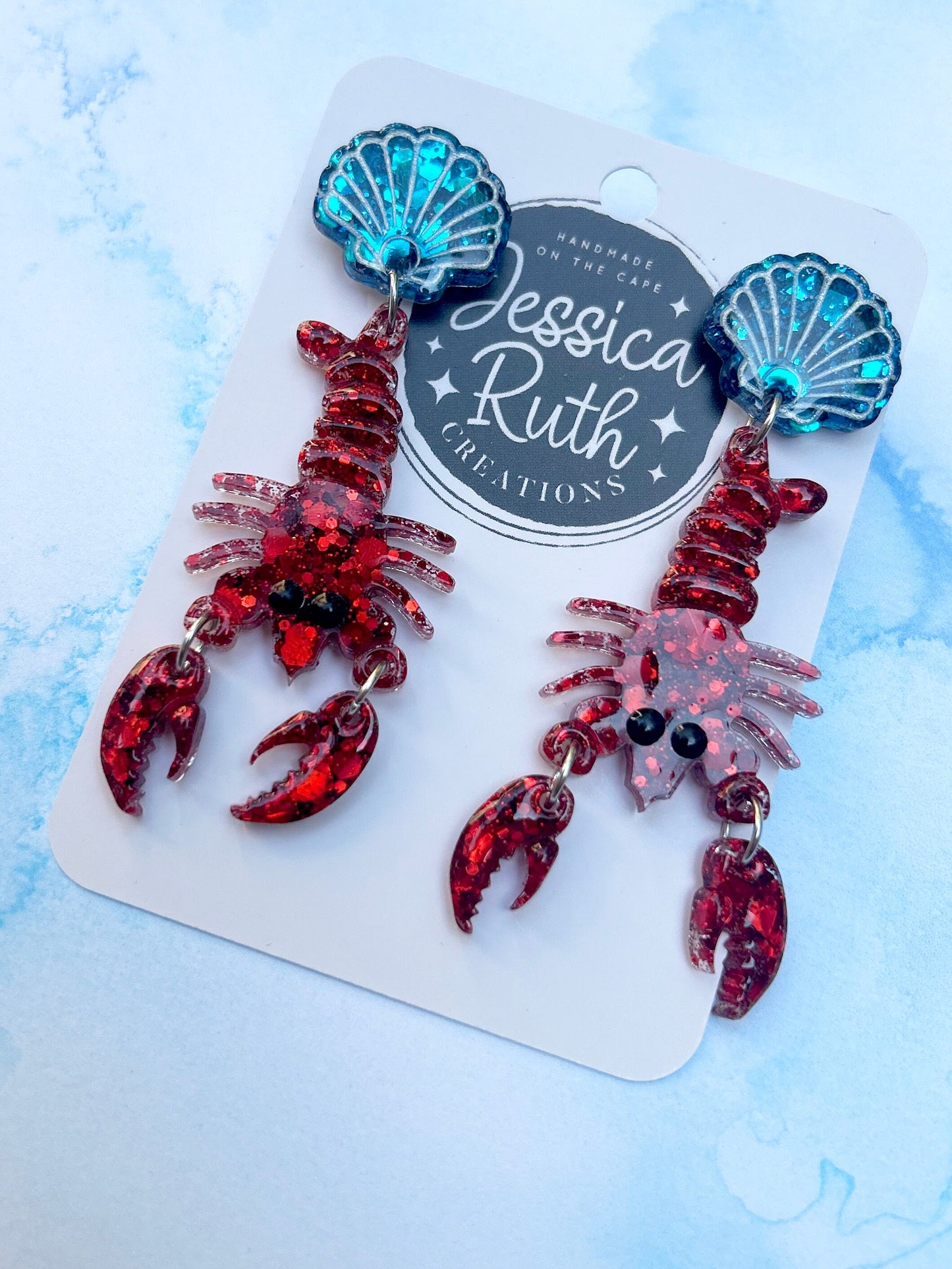 Handmade Funky Red Lobster Dangle Earrings, Beach Jewelry