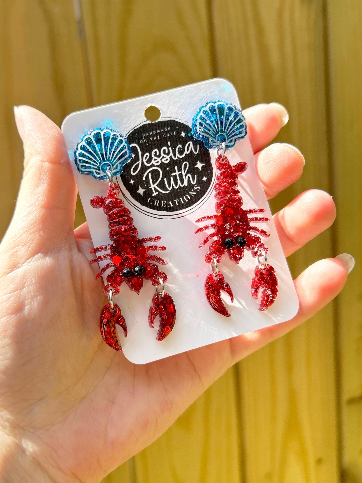 Handmade Funky Red Lobster Dangle Earrings, Beach Jewelry