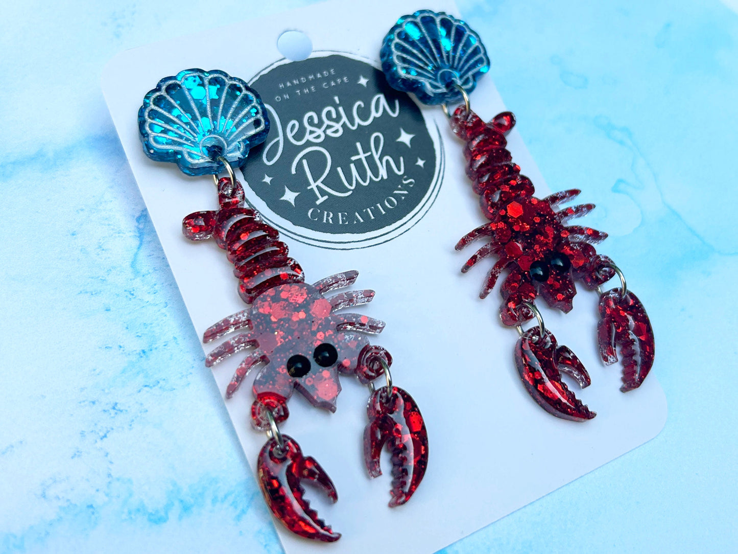 Handmade Funky Red Lobster Dangle Earrings, Beach Jewelry