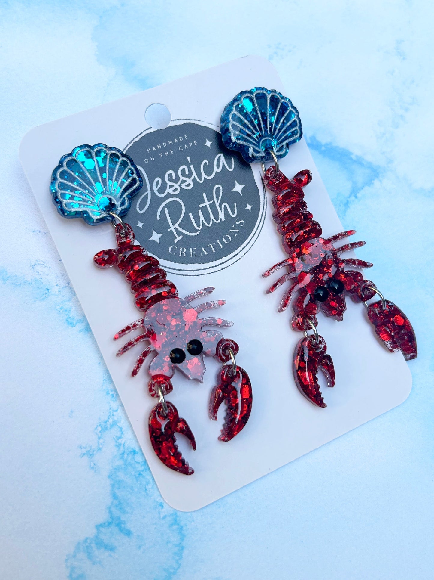 Handmade Funky Red Lobster Dangle Earrings, Beach Jewelry