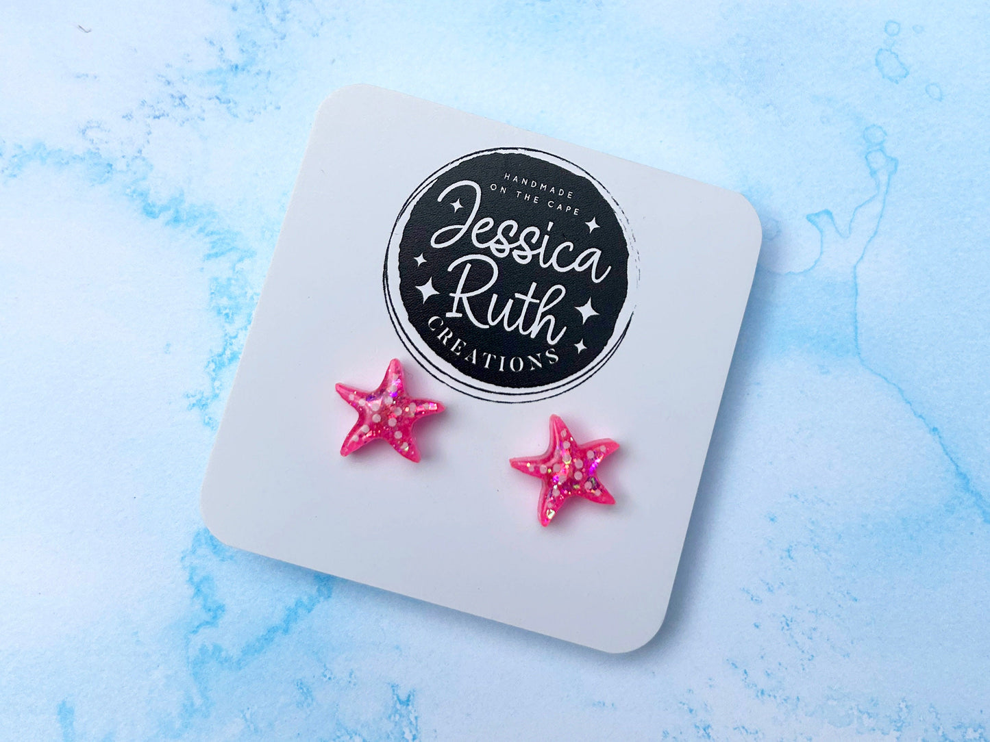 Handmade Glitter Starfish Stud Earrings: Beachy Summer Jewelry