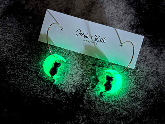 Glow In The Dark Cat Hoop or Star Stud Earrings, Halloween and Fall Jewelry