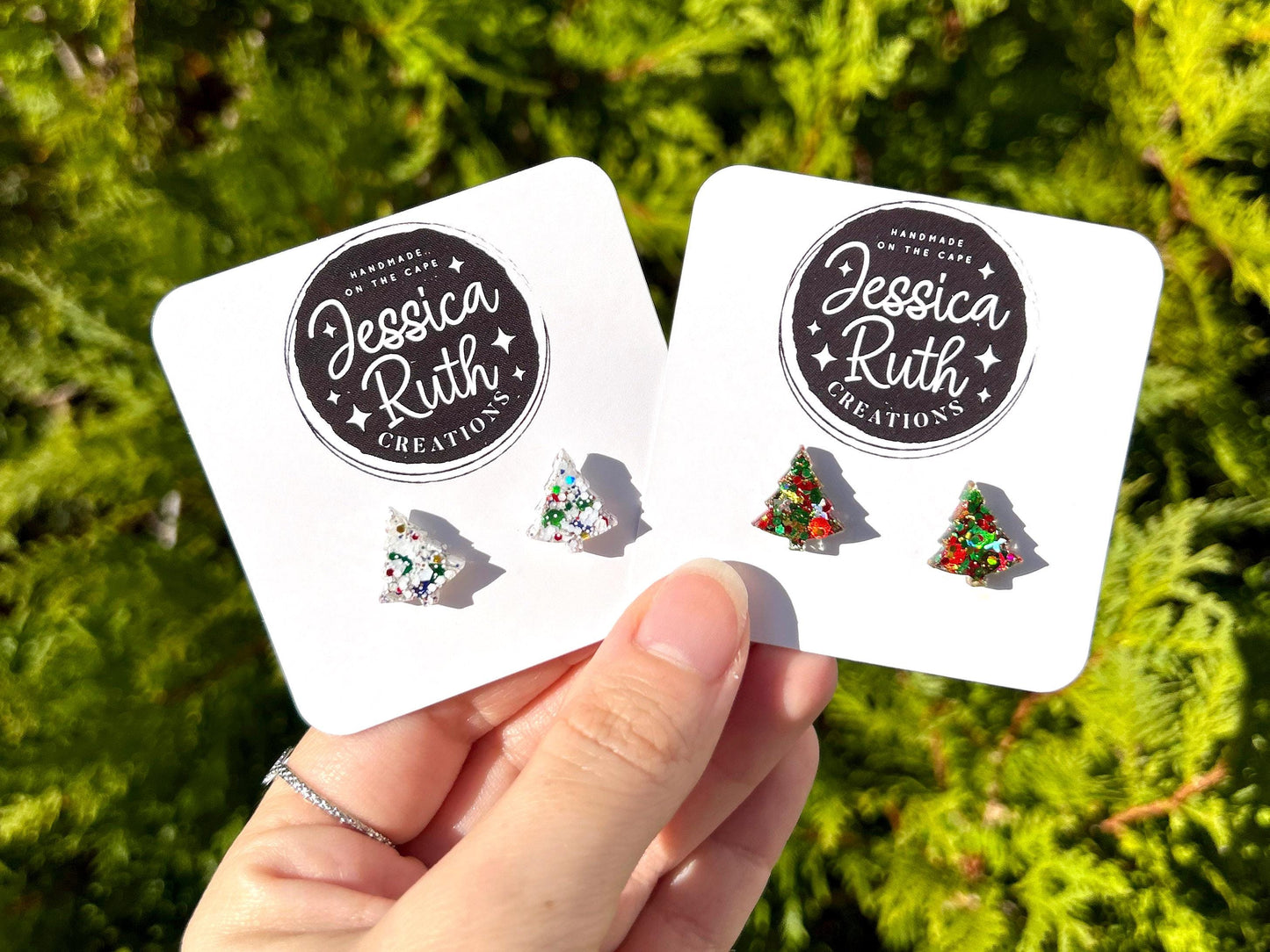 Handmade Sparkly Tree Stud Earrings - Multiple Color Choices