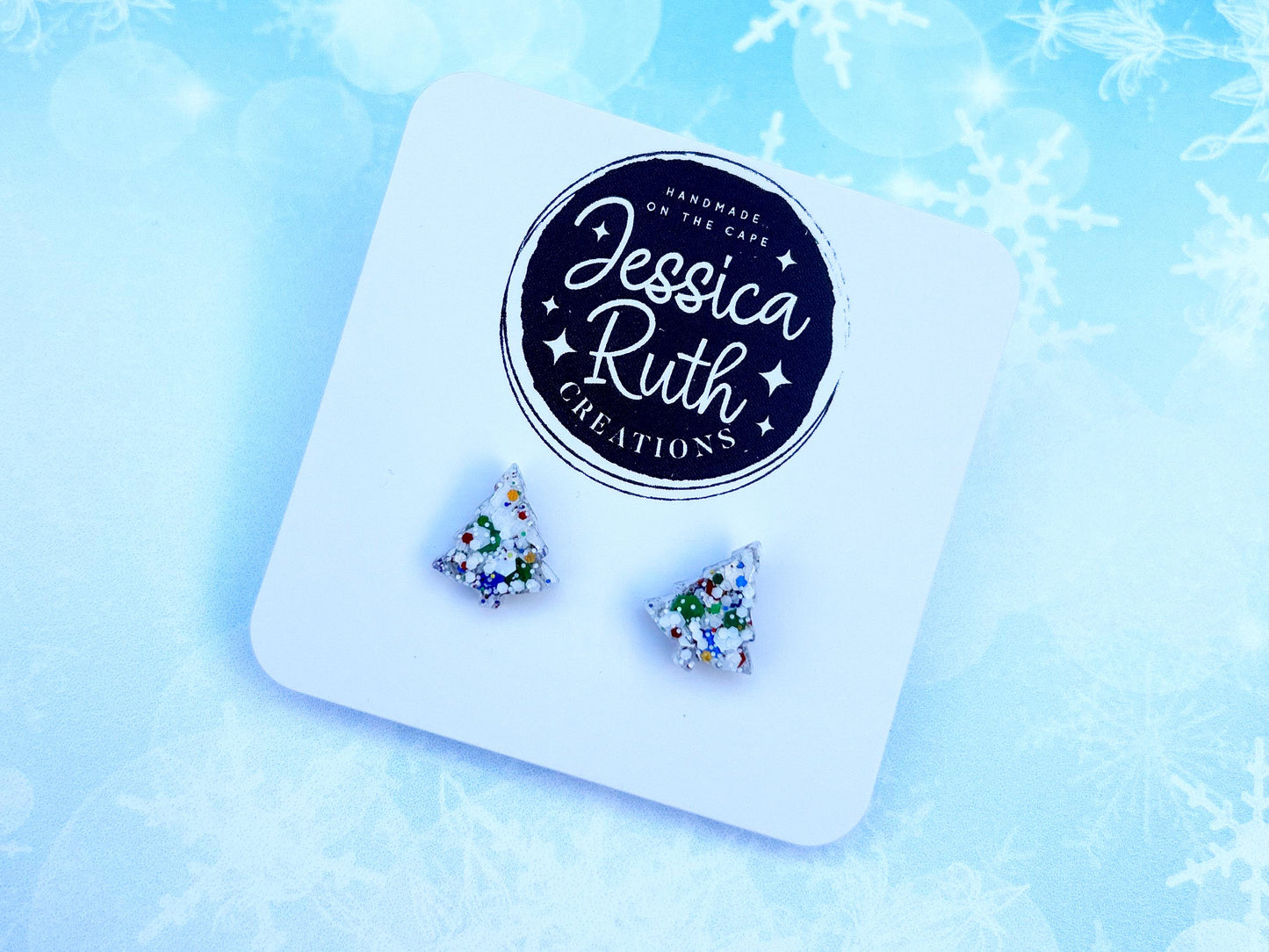 Handmade Sparkly Tree Stud Earrings - Multiple Color Choices