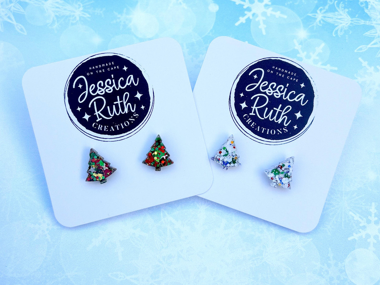 Handmade Sparkly Tree Stud Earrings - Multiple Color Choices