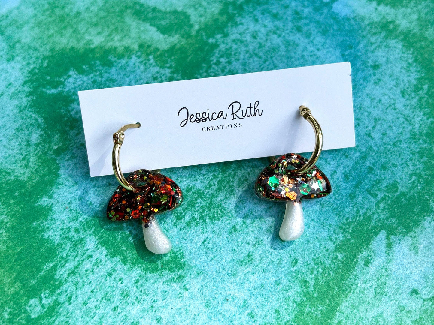 Fall Mushroom Hoop Earrings Handmade with Hypoallergenic Stainless Steel or Gold Plated Hoops