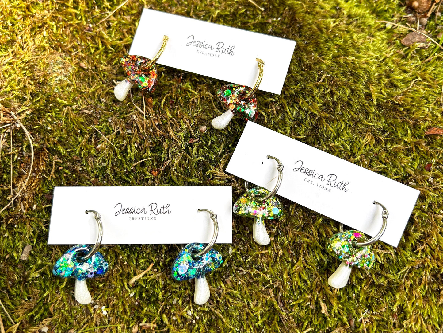 Fall Mushroom Hoop Earrings Handmade with Hypoallergenic Stainless Steel or Gold Plated Hoops