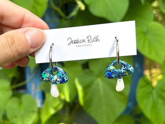 Fall Mushroom Hoop Earrings Handmade with Hypoallergenic Stainless Steel or Gold Plated Hoops