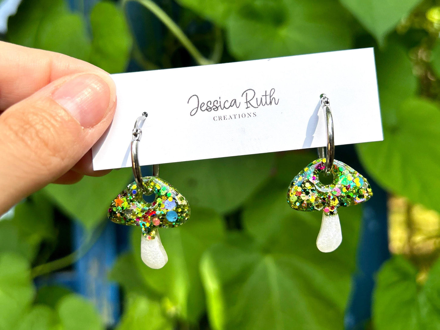 Fall Mushroom Hoop Earrings Handmade with Hypoallergenic Stainless Steel or Gold Plated Hoops