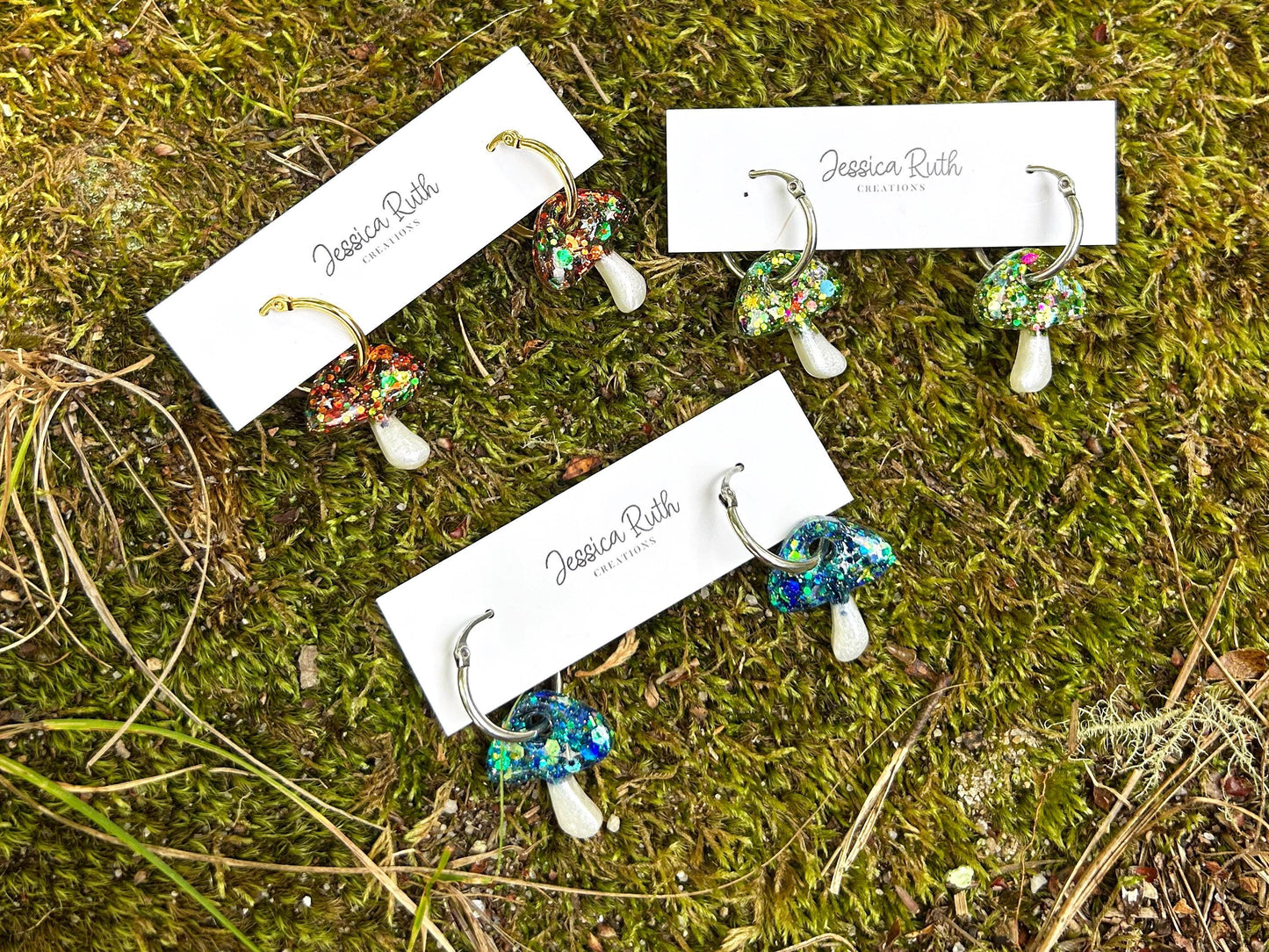 Fall Mushroom Hoop Earrings Handmade with Hypoallergenic Stainless Steel or Gold Plated Hoops