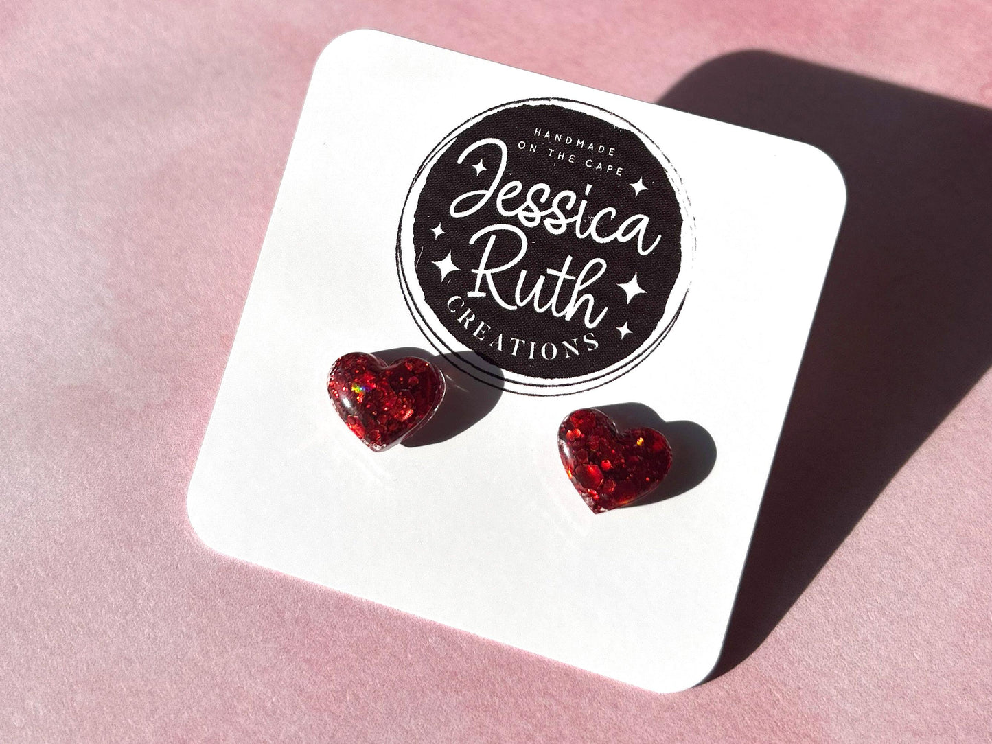Handmade Valentines Day Heart Stud Earrings in Multiple Color Choices