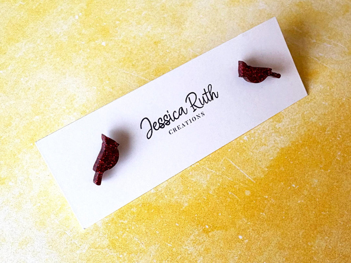Handmade Small Red Cardinal Stud Earrings