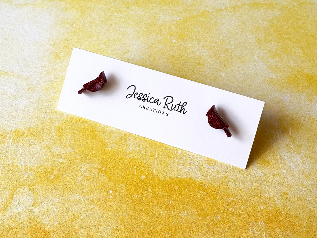 Handmade Small Red Cardinal Stud Earrings