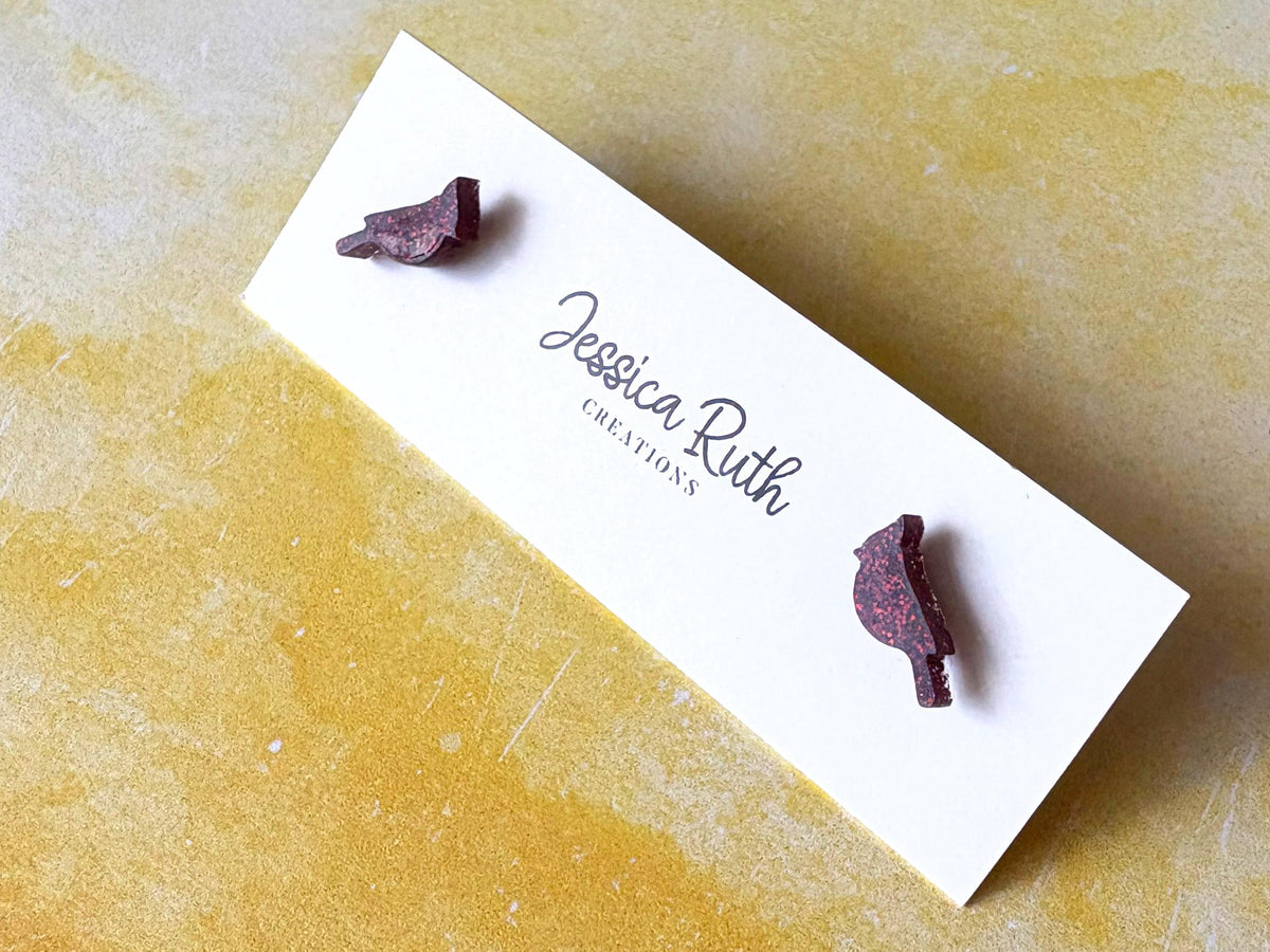 Handmade Small Red Cardinal Stud Earrings