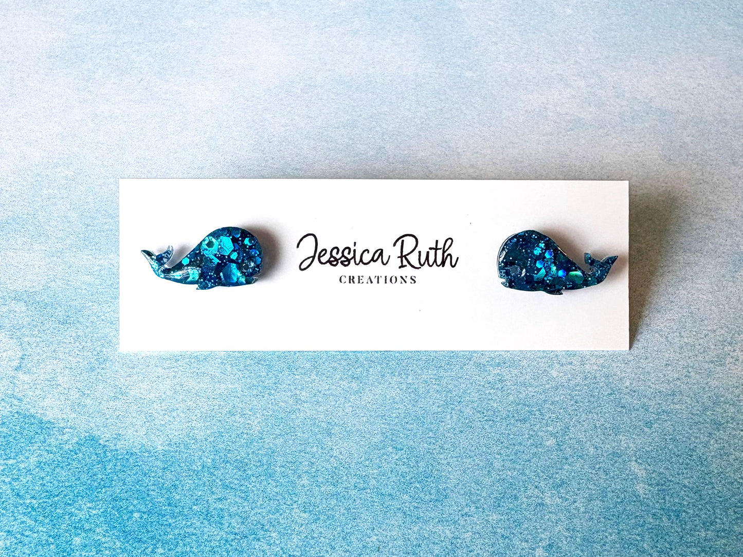 Handmade Resin Whale Stud Earrings, Hypoallergenic Ocean Jewelry