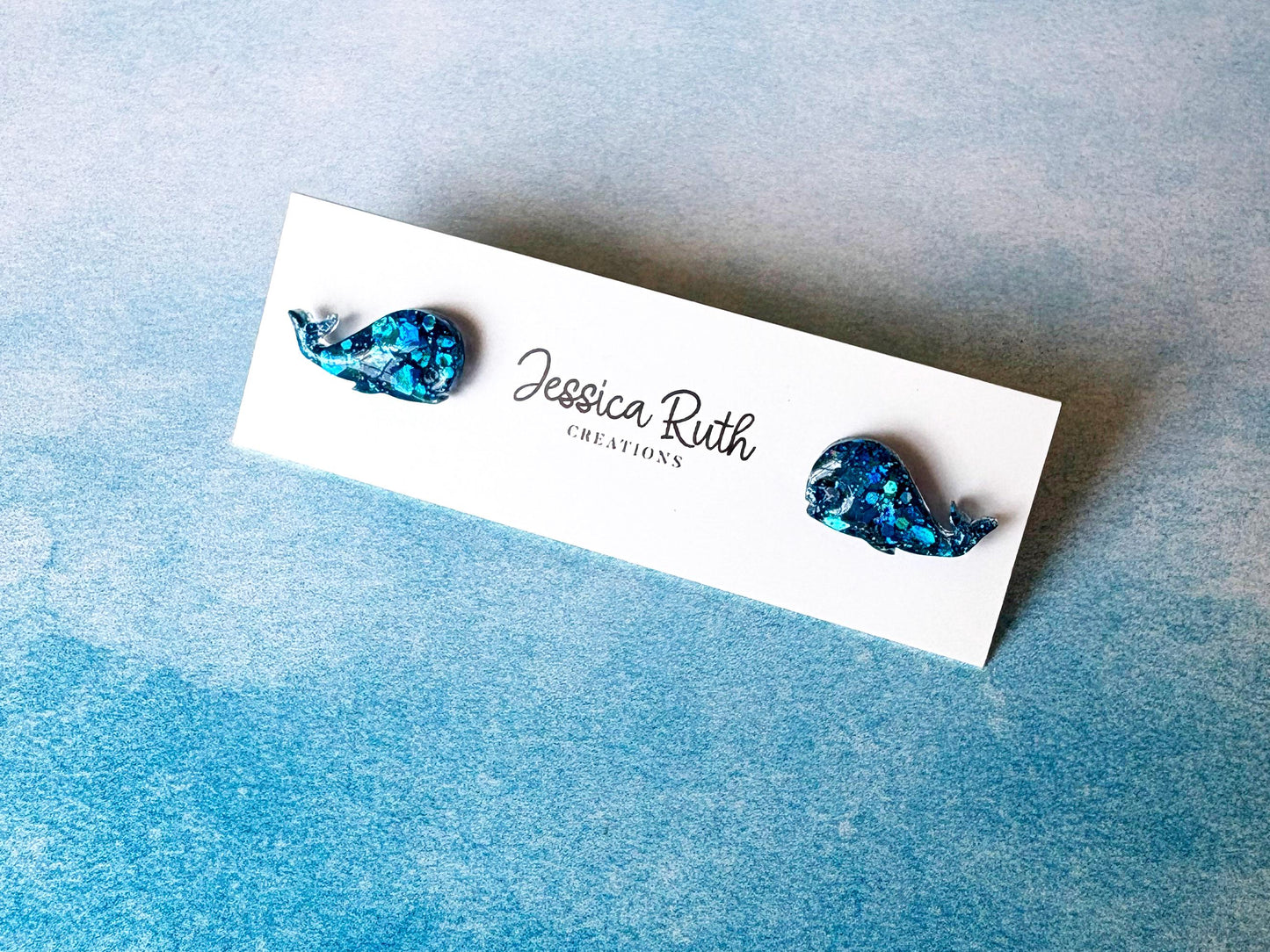 Handmade Resin Whale Stud Earrings, Hypoallergenic Ocean Jewelry