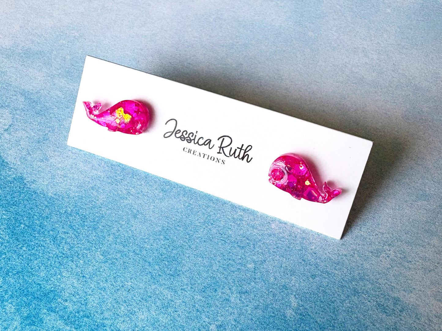 Handmade Resin Whale Stud Earrings, Hypoallergenic Ocean Jewelry