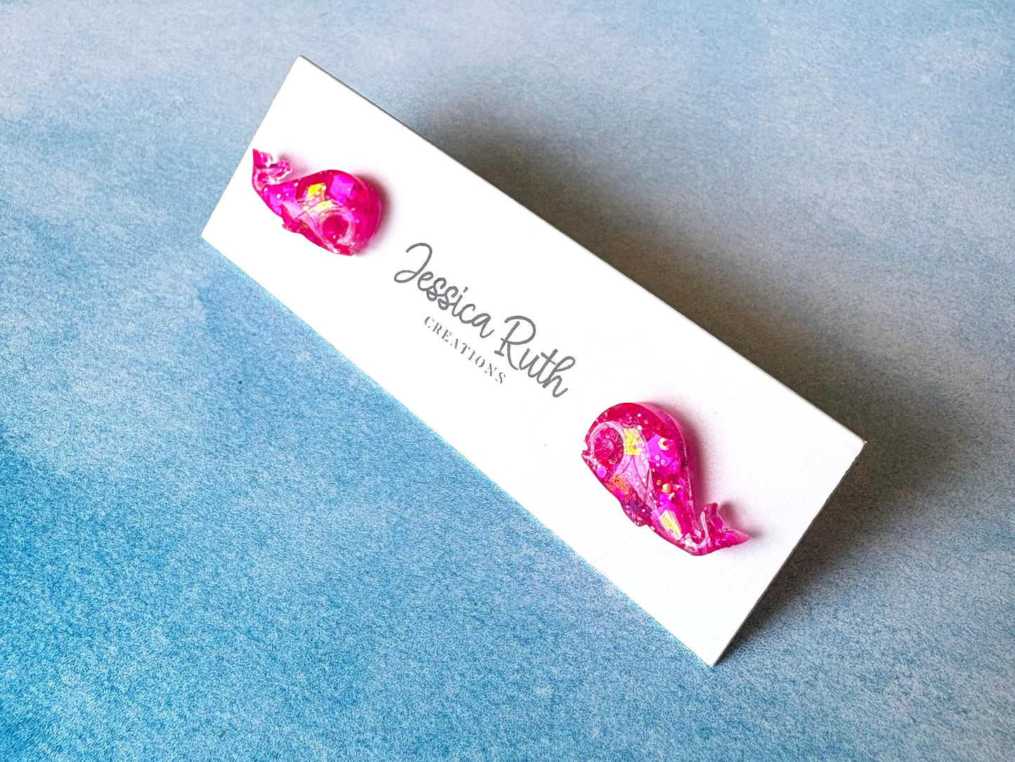 Handmade Resin Whale Stud Earrings, Hypoallergenic Ocean Jewelry