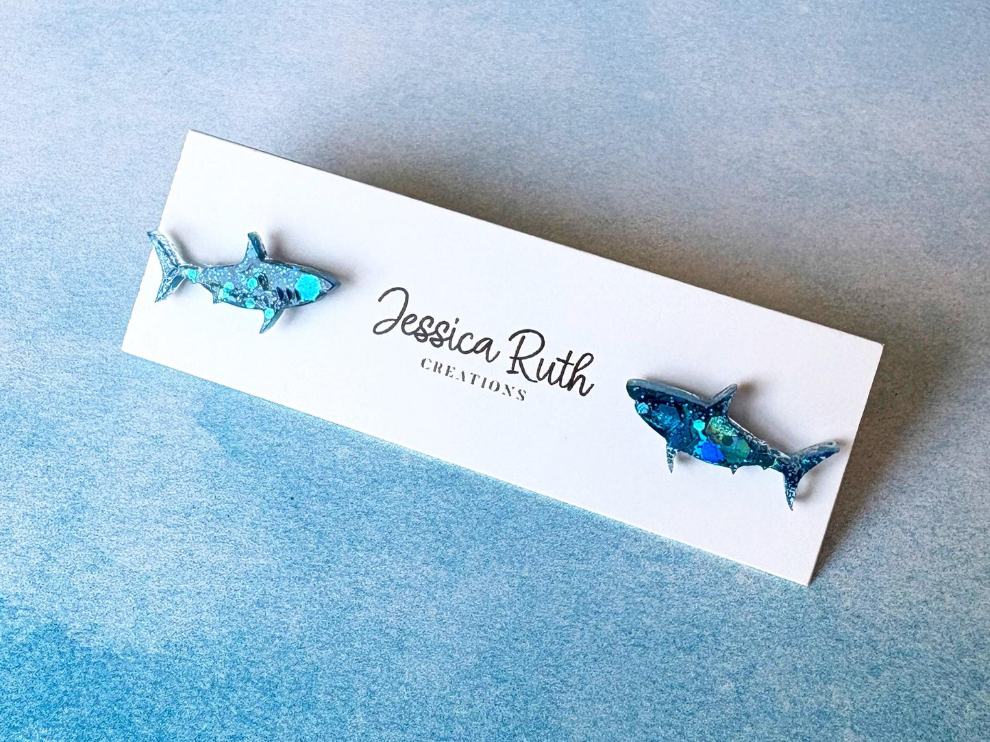 Sparkly Shark Stud Earrings, Handmade Pink or Blue