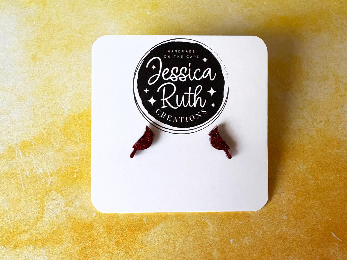 Handmade Small Red Cardinal Stud Earrings