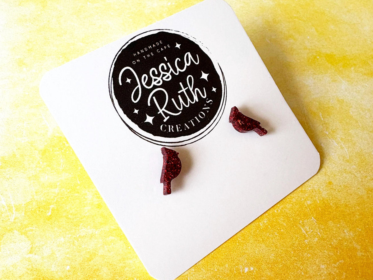 Handmade Small Red Cardinal Stud Earrings