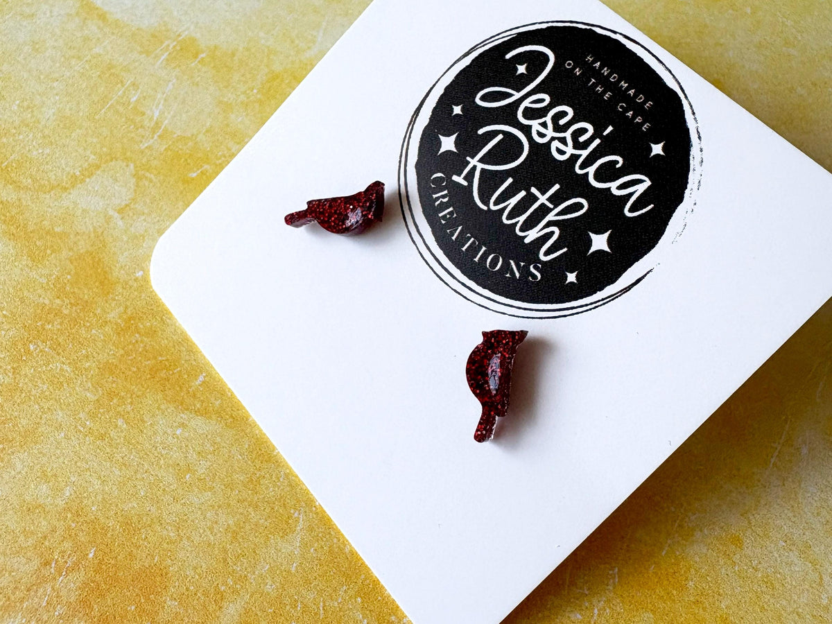 Handmade Small Red Cardinal Stud Earrings