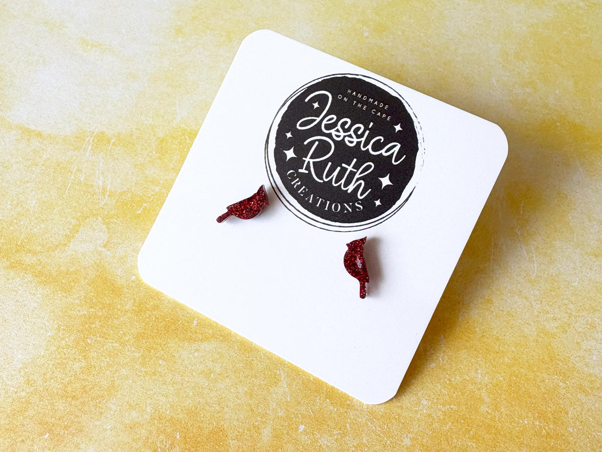 Handmade Small Red Cardinal Stud Earrings