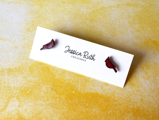 Handmade Small Red Cardinal Stud Earrings