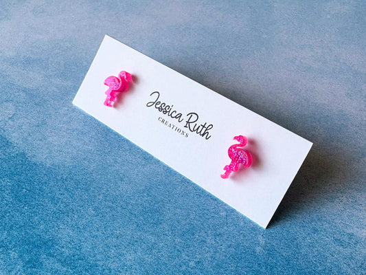 Mini Sparkly Pink Flamingo Stud Earrings