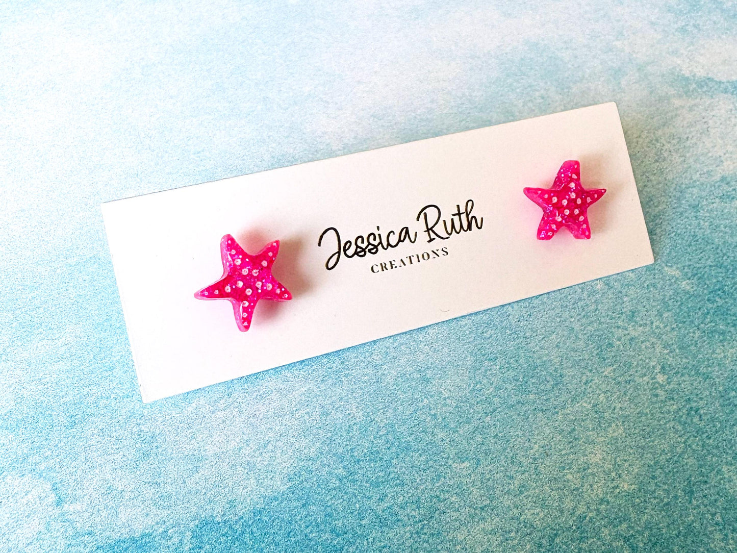 Handmade Glitter Starfish Stud Earrings: Beachy Summer Jewelry